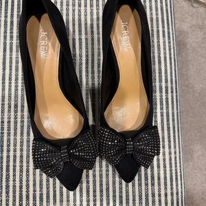 J. Crew Black Heels with Studded Bow
